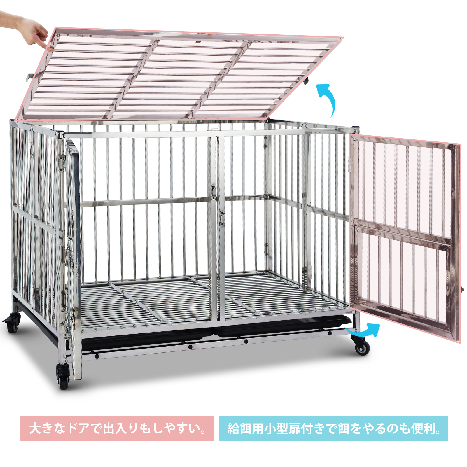 GarveeLife 犬ゲージ 中型犬 屋根付き 大型犬ケージ 折りたたみ 頑丈 スチール製 ペットサークル ペットケージ - 画像 (4)