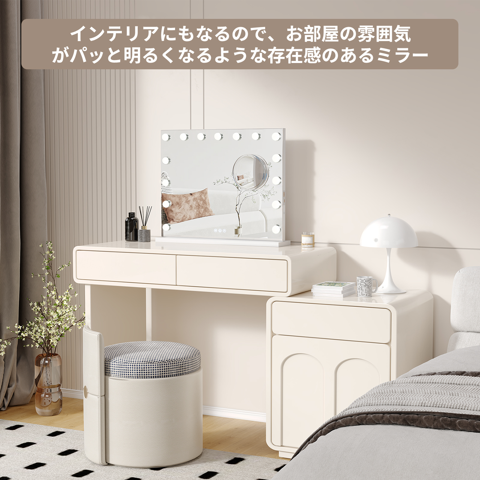GarveeLife 女優ミラー ライト付き 58*46cm ハリウッドミラー おしゃれ 10倍拡大鏡付き USB 壁掛け/卓上両用 調光調色 - 画像 (8)