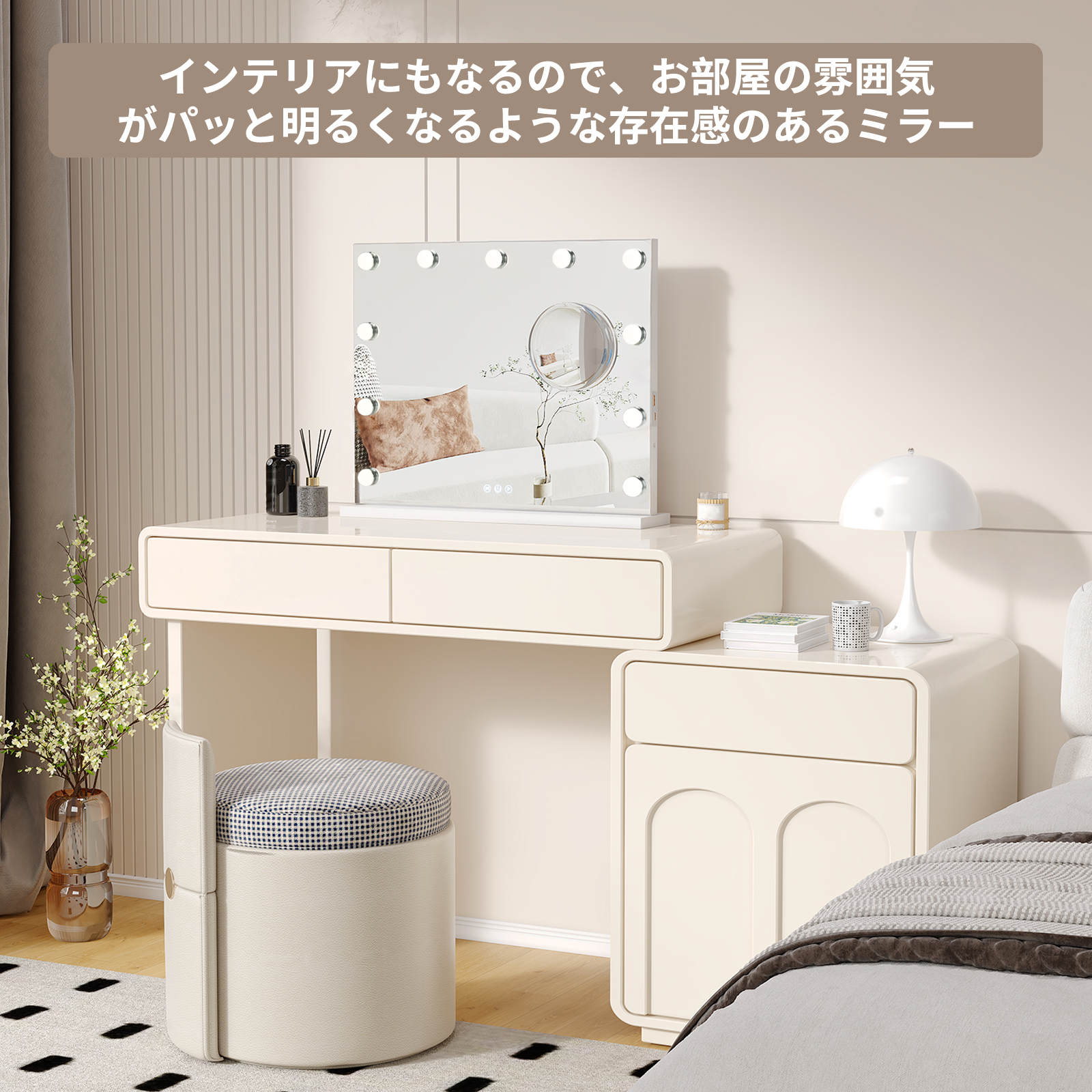 GarveeLife 女優ミラー ライト付き 50*40cm ハリウッドミラー おしゃれ 10倍拡大鏡付き USB 壁掛け/卓上両用 調光調色 - 画像 (9)