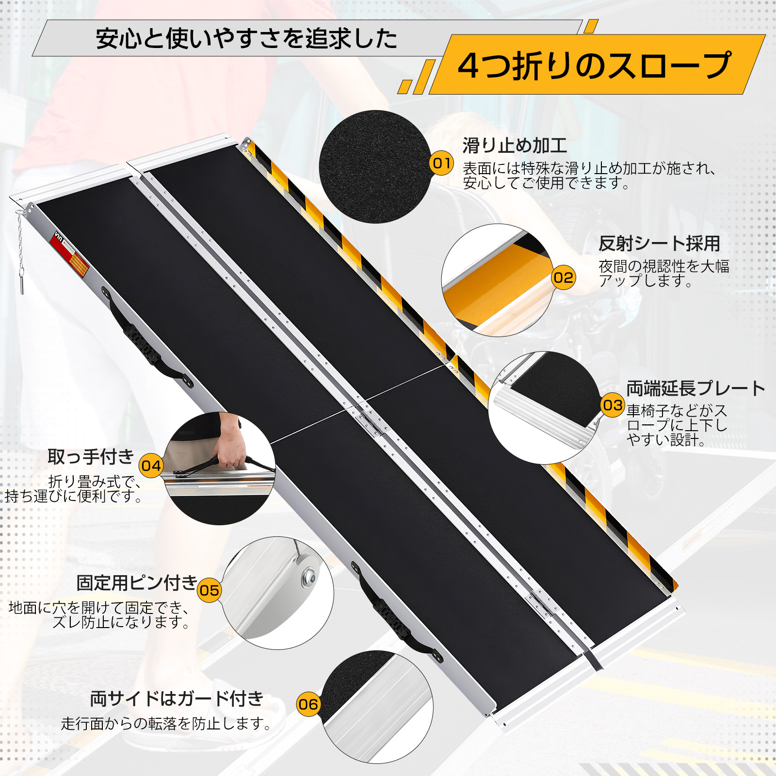 GarveeLife 車椅子 スロープ 折りたたみ 段差 車いす スロープ 可動式 アルミ製 持ち運び コンパクト 介護用品 - 画像 (3)