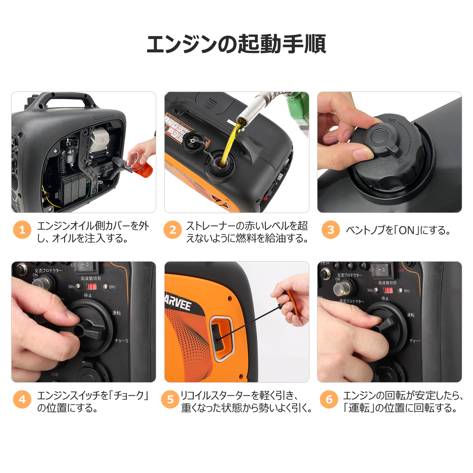 GarveeLife 発電機 インバーター 最大出力3500W ガソリン発電機 ポータブル電源 エンジン 電源 正弦波 業務用 停電 車中泊 キャンプ 防災 - 画像 (9)