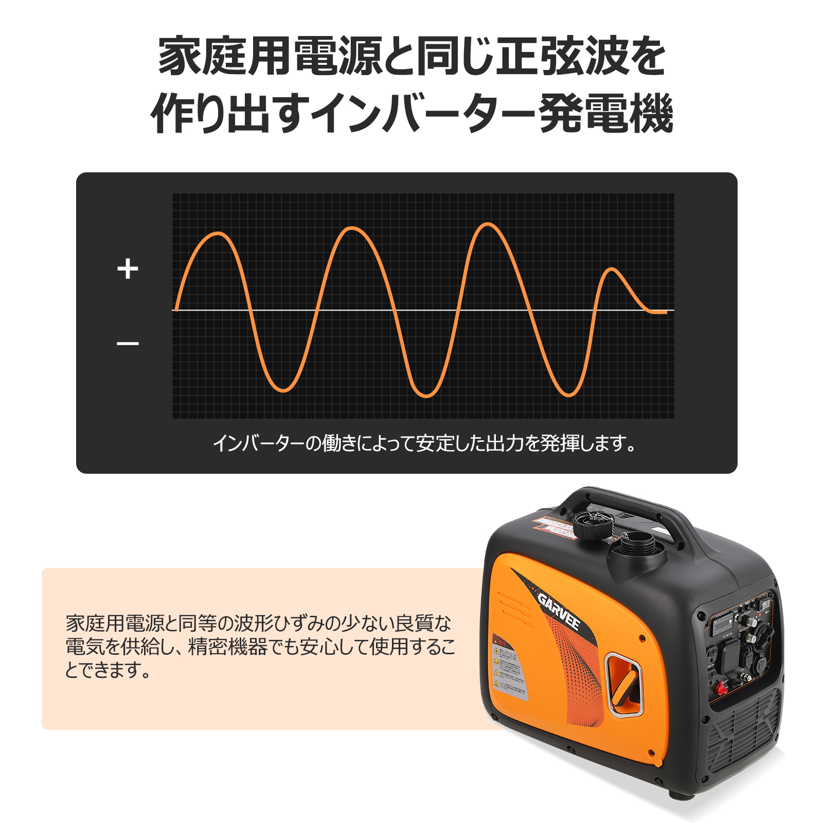 GarveeLife 発電機 インバーター 最大出力3500W ガソリン発電機 ポータブル電源 エンジン 電源 正弦波 業務用 停電 車中泊 キャンプ 防災 - 画像 (4)
