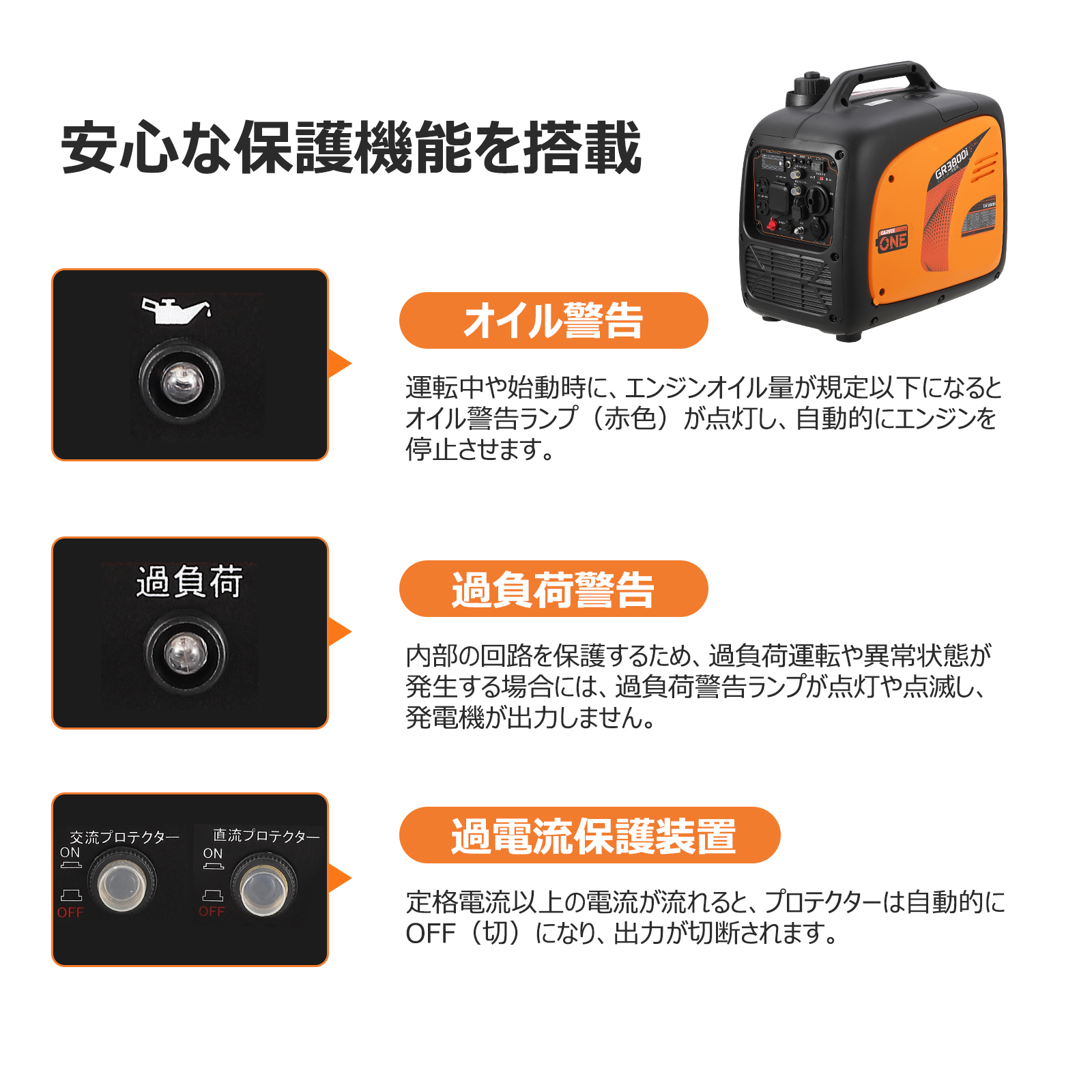 GarveeLife 発電機 インバーター 最大出力3500W ガソリン発電機 ポータブル電源 エンジン 電源 正弦波 業務用 停電 車中泊 キャンプ 防災 - 画像 (5)