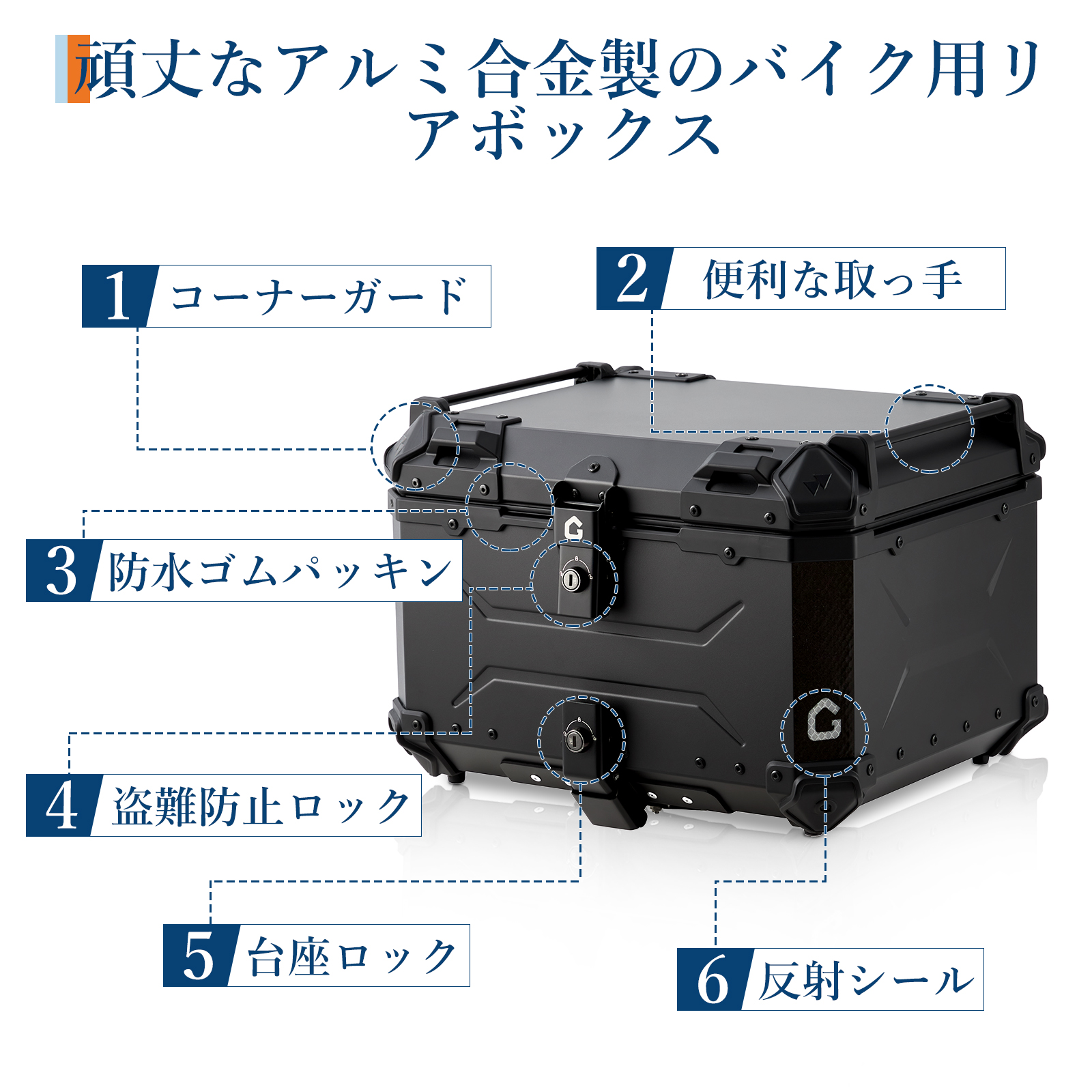 リアボックス バイク リア ボックス 大容量 45L 55L 65L 大型 アルミ 防水 トップケース ベース付き - 画像 (17)