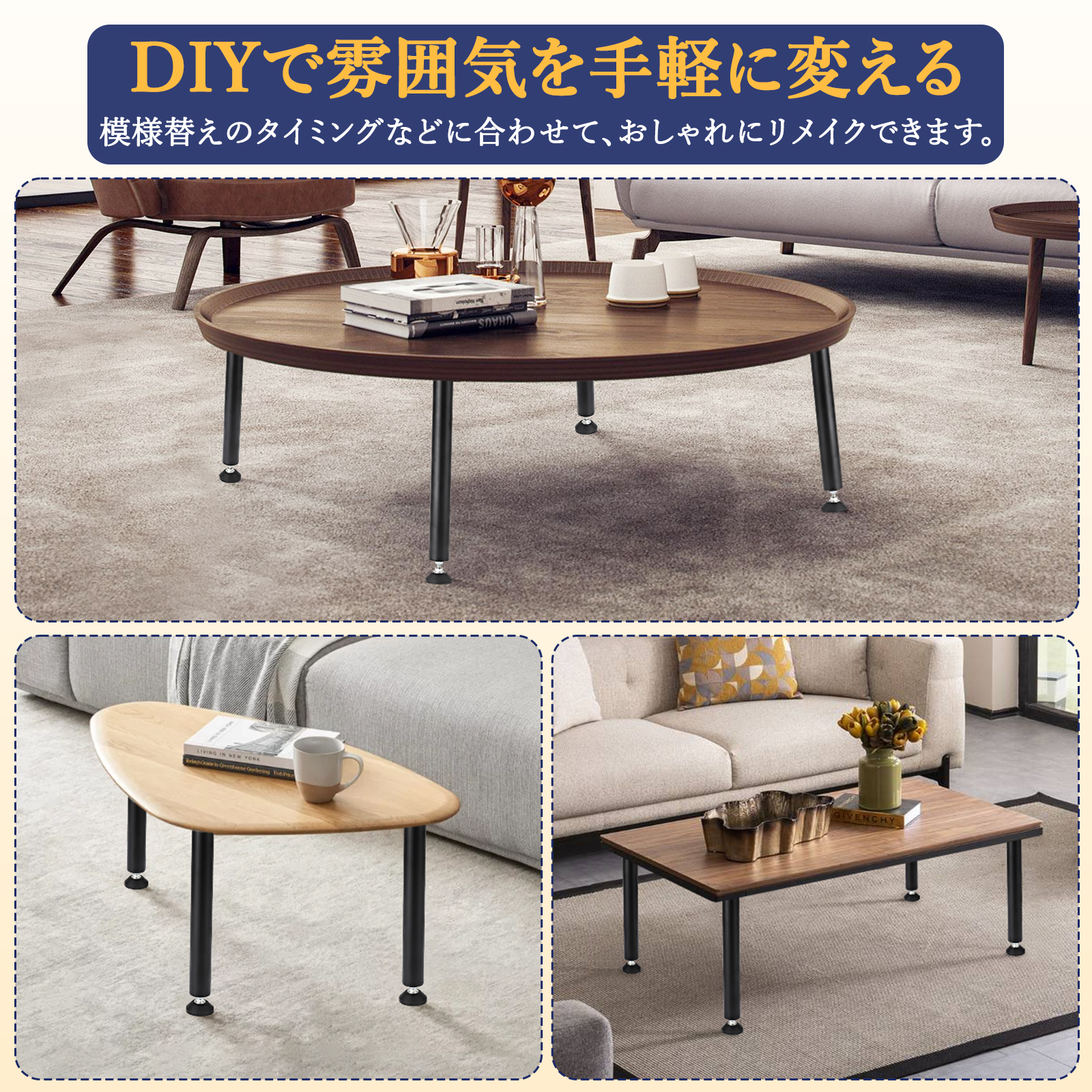 4本セット テーブル脚 高さ40cm 71cm 円柱 アイアン脚 調整アジャスター付き - 画像 (9)