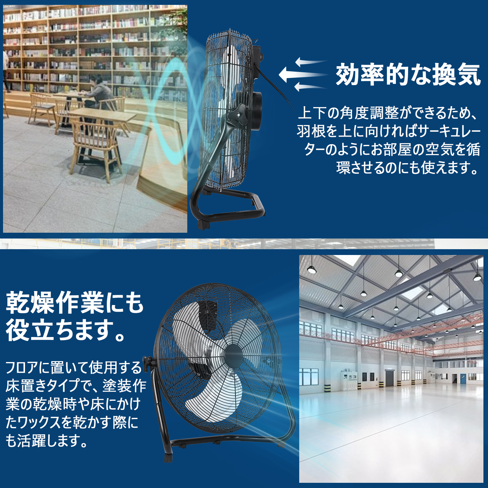 GarveeLife フロア工場扇 48cm 黒 首振り工業用扇風機 大型 - 画像 (5)