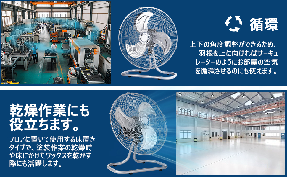 GarveeLife フロア工場扇 41cm シルバー 首振り工業用扇風機 大型 - 画像 (6)