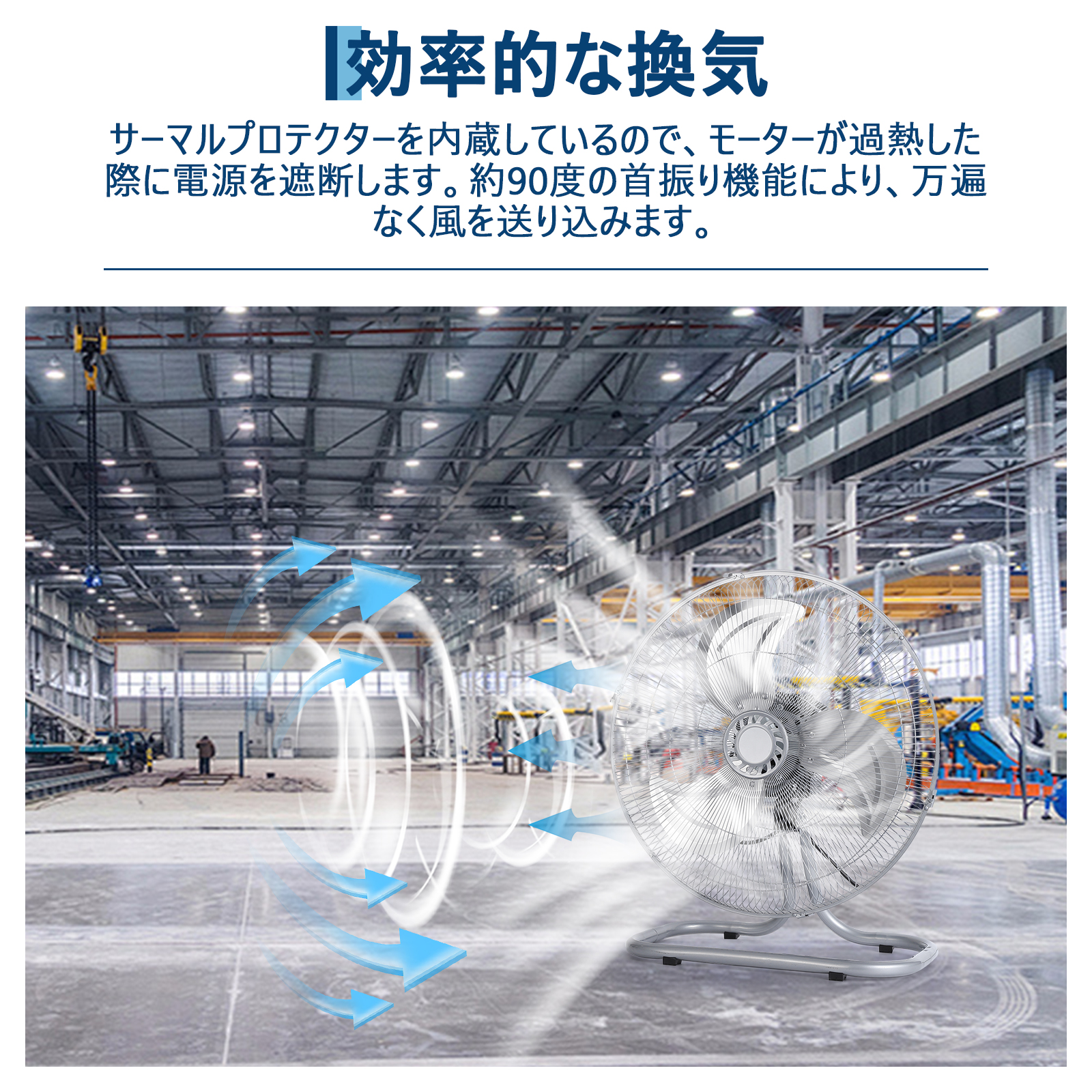 GarveeLife フロア工場扇 41cm シルバー 首振り工業用扇風機 大型 - 画像 (11)