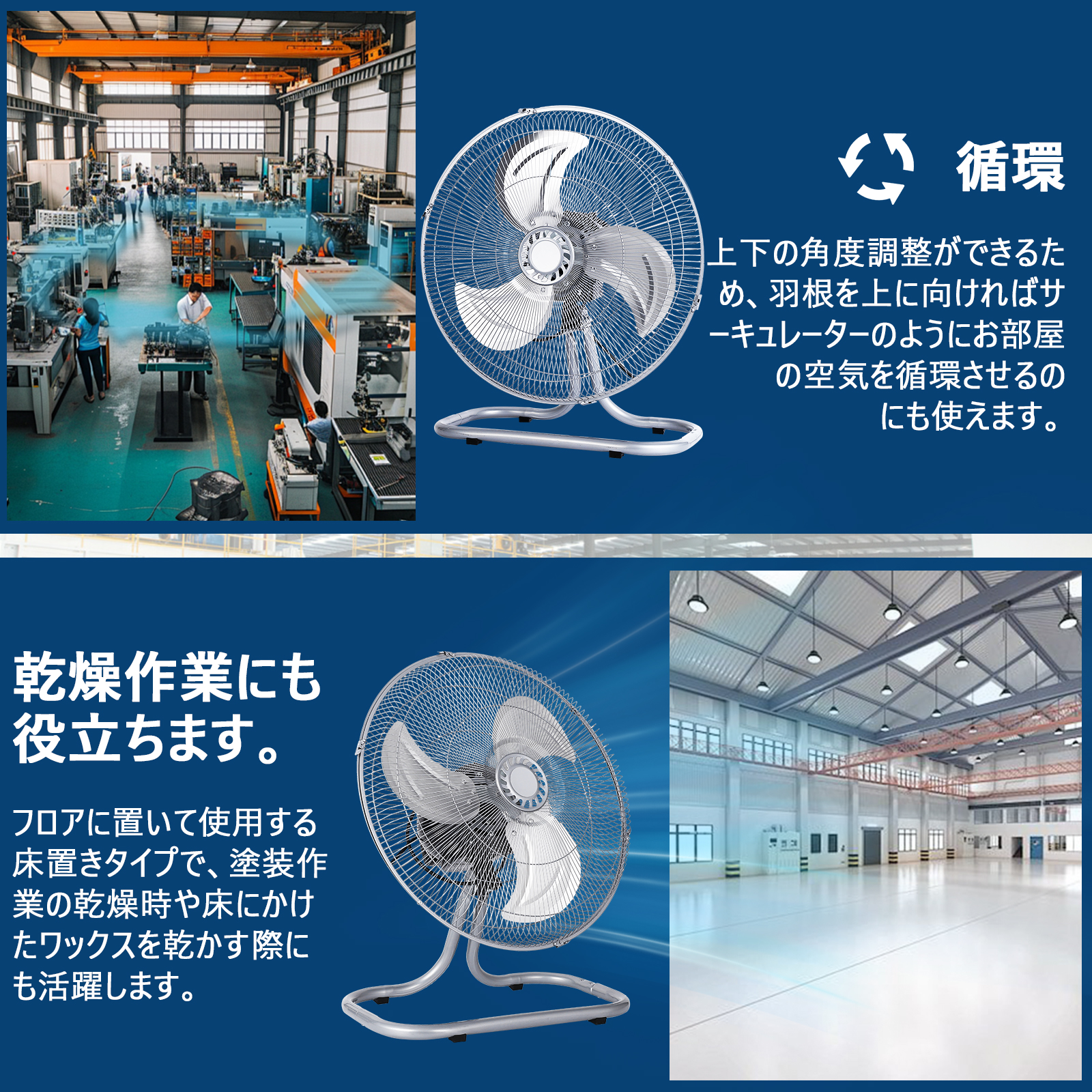 GarveeLife フロア工場扇 41cm シルバー 首振り工業用扇風機 大型 - 画像 (10)