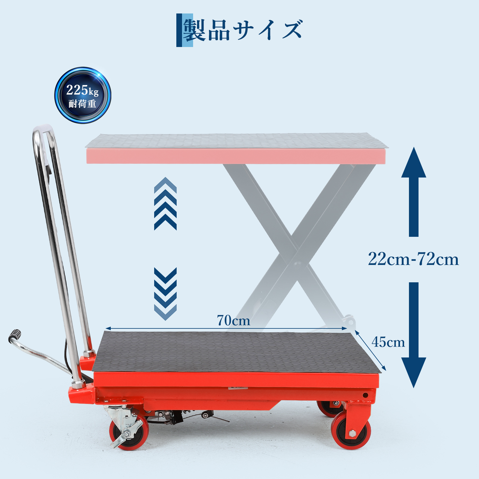 GarveeLife 油圧式昇降台車 耐荷重150kg 225kg リフトアップ 28cm-72cm 油圧リフトテーブル 昇降台車 ゴムシート付 - 画像 (8)