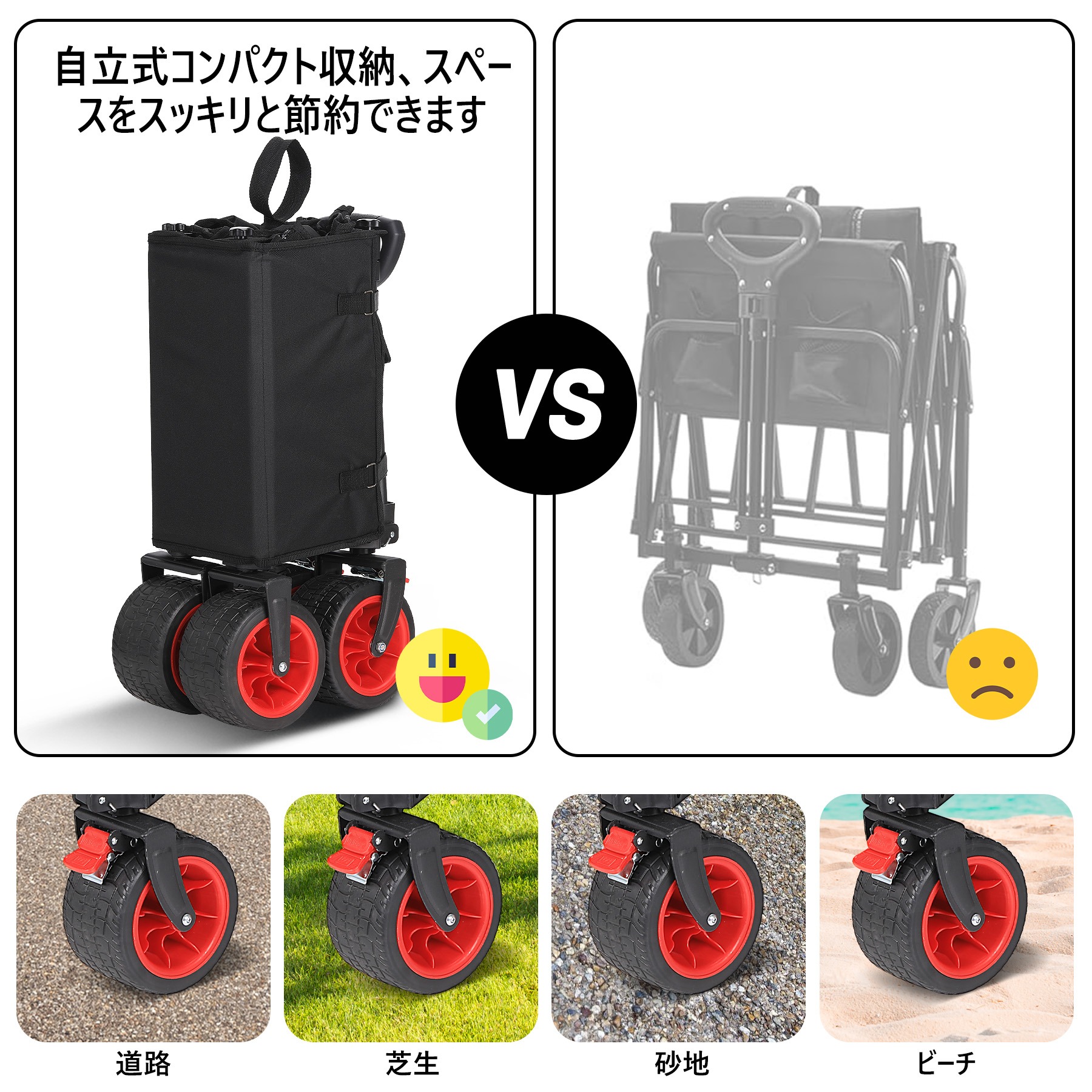 アウトドアワゴン キャリーカート キャリーワゴン 折りたたみ 大容量 ストッパー付 カート アウトドアカート 持ち運び 台車 キャンプ - 画像 (12)