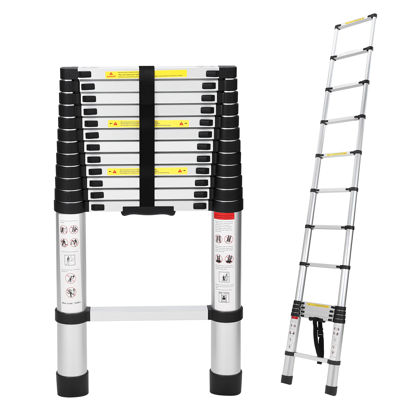 伸縮はしご 2.6m 3.2m 3.8m 5m 6.2m はしご 梯子 耐荷重150kg アルミ スライド式 折り畳み 安全ロック
