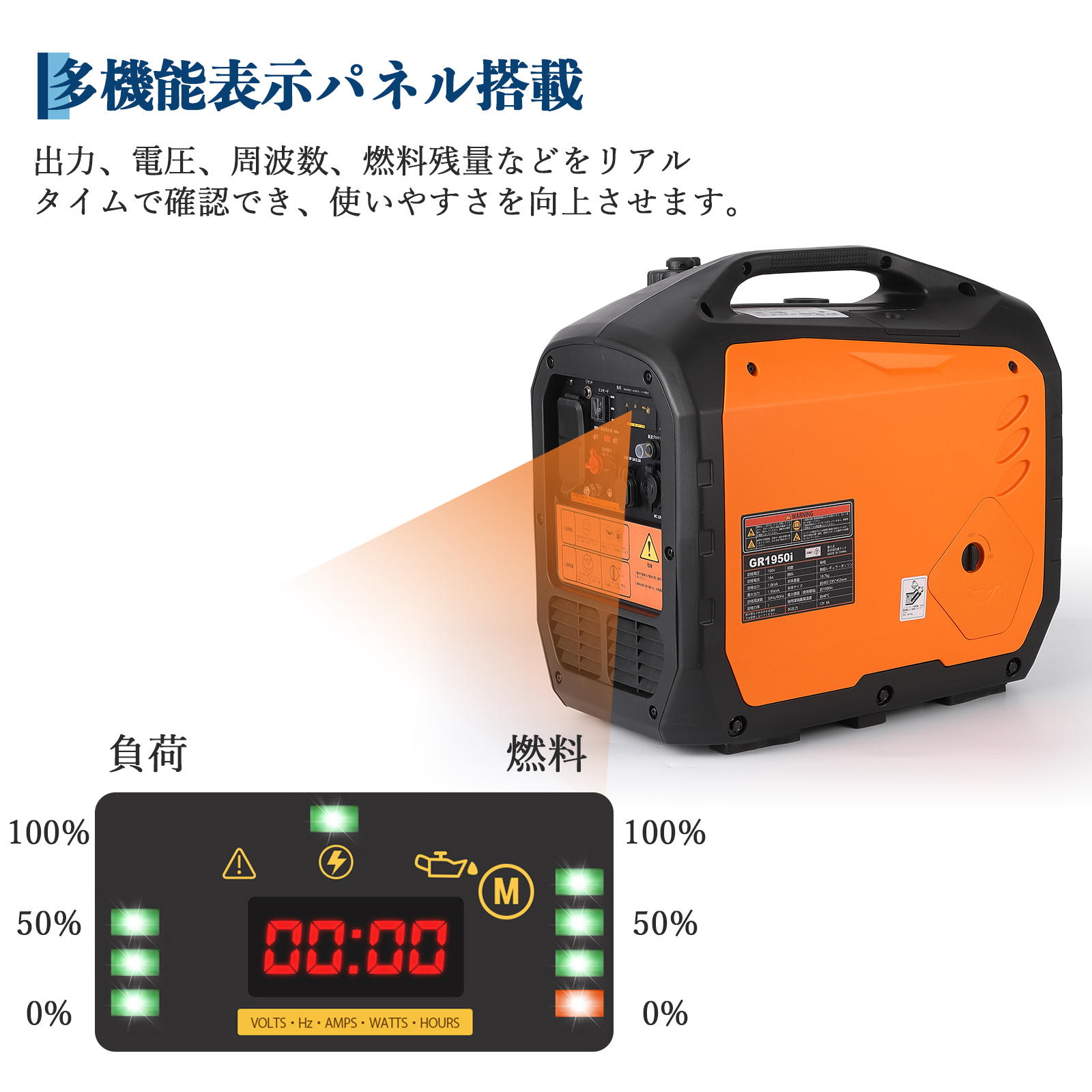 インバーター発電機 定格出力1800W 家庭用発電機 GR1950i - 画像 (8)