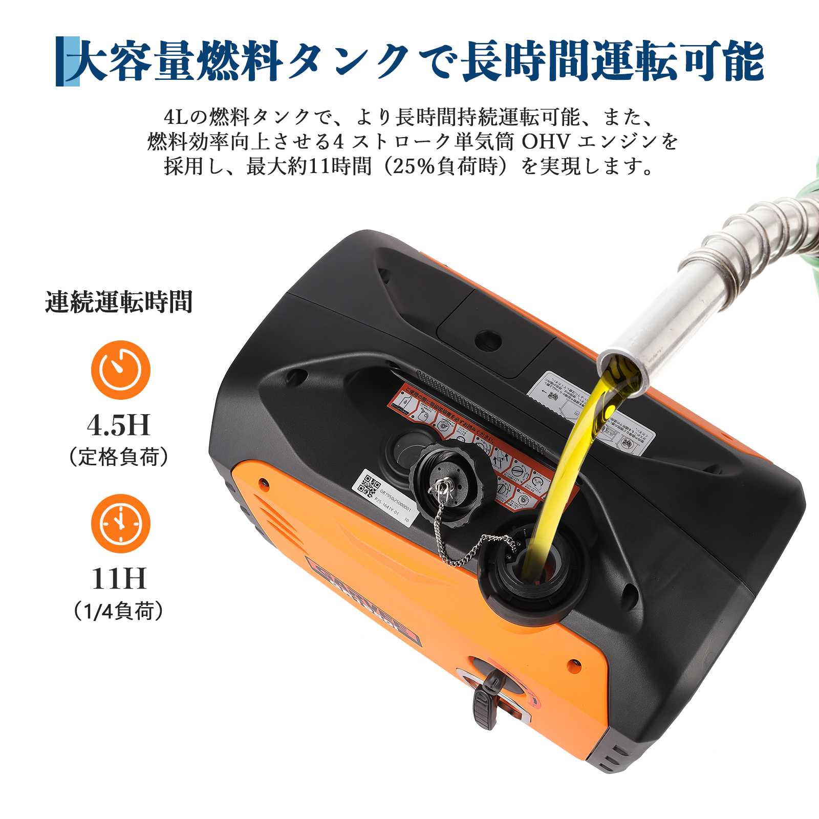 インバーター発電機 定格出力1800W 家庭用発電機 GR1950i - 画像 (4)
