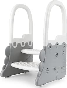 ステップスツール 子供用踏み台 キッズステップ 2段ステップ式 手すり付き 耐荷重50kg 簡単組立