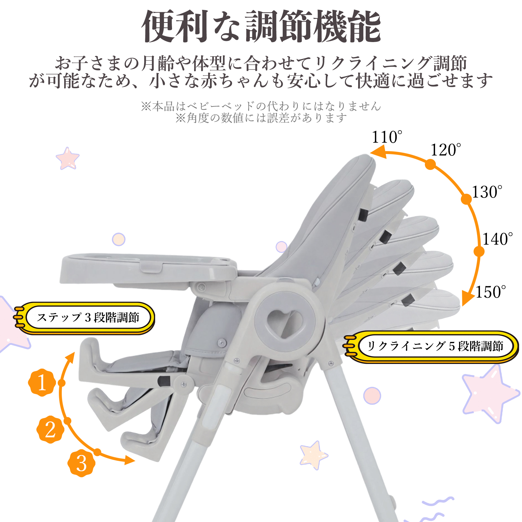ベビーチェア ハイチェア&ローチェア ワンタッチ折りたたみ コンパクト 高さ調節可能 キャスター付 5点式ベルト 赤ちゃん食事 離乳食 出産祝い 6か月? YB-H1109 カーキ/グレー - 画像 (4)