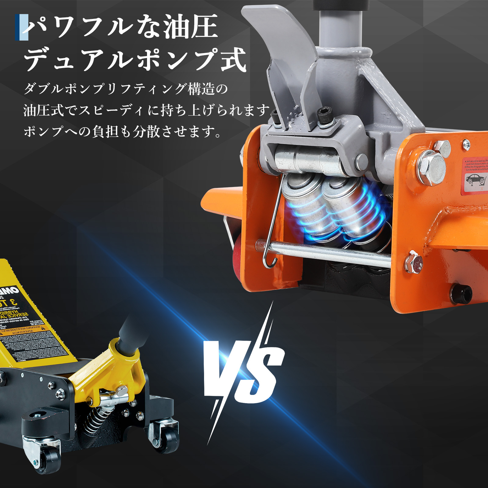 GarveeLife ガレージジャッキ 3t 低床 3トン フロアジャッキ 油圧式 ローダンウンジャッキ デュアルポンプ - 画像 (4)