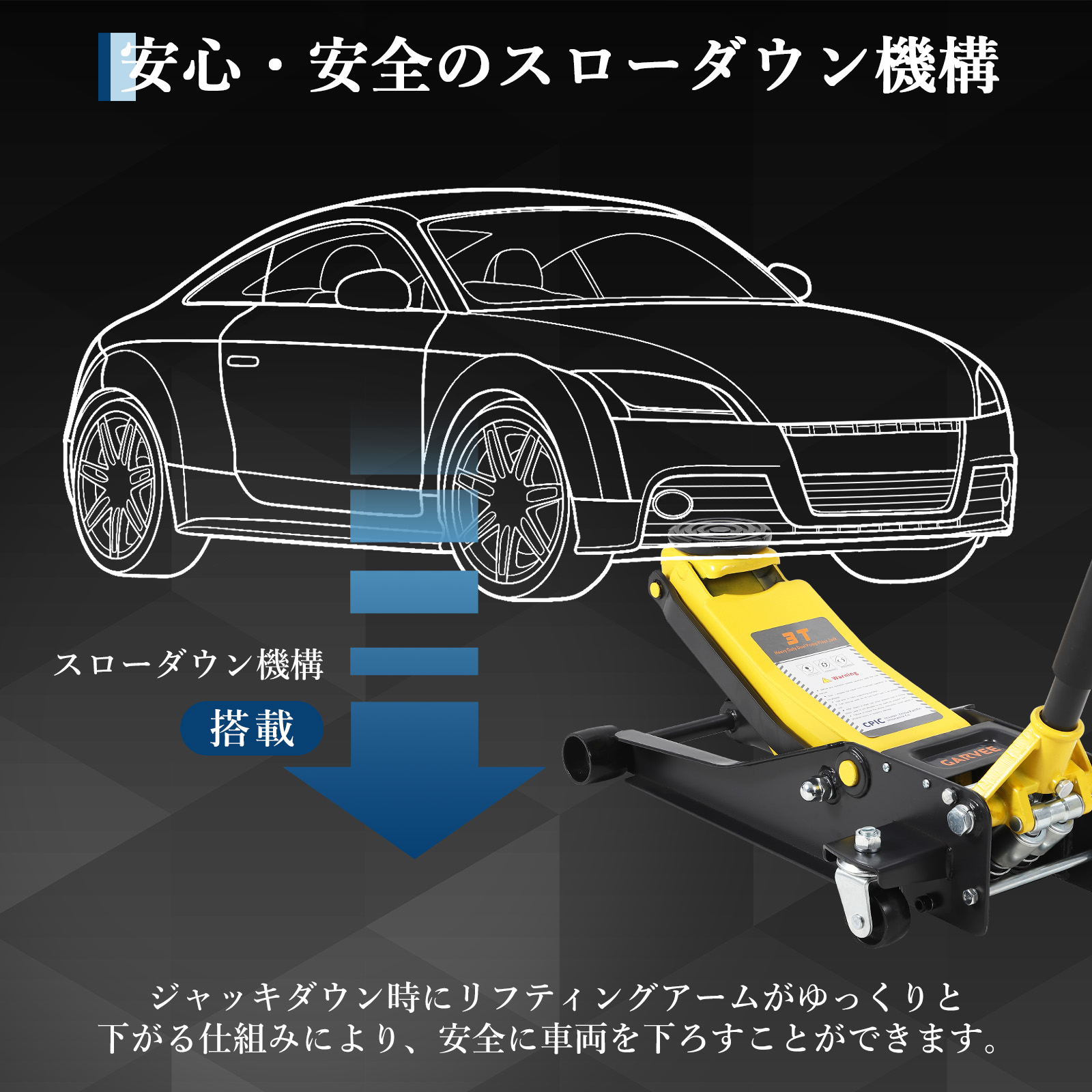 GarveeLife ガレージジャッキ 3t 低床 3トン フロアジャッキ 油圧式 ローダンウンジャッキ デュアルポンプ - 画像 (9)