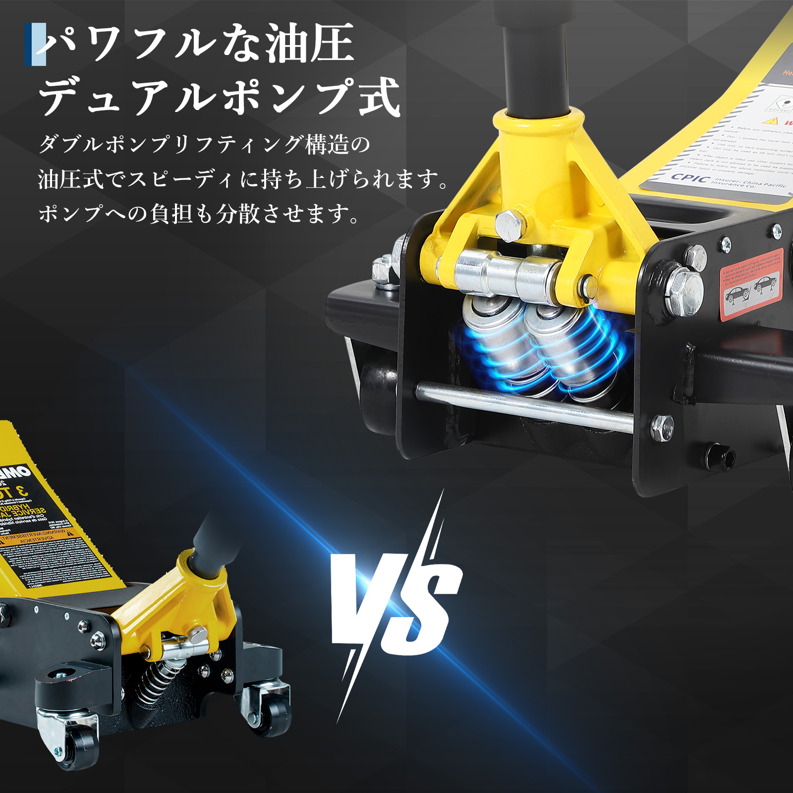 GarveeLife ガレージジャッキ 3t 低床 3トン フロアジャッキ 油圧式 ローダンウンジャッキ デュアルポンプ - 画像 (4)