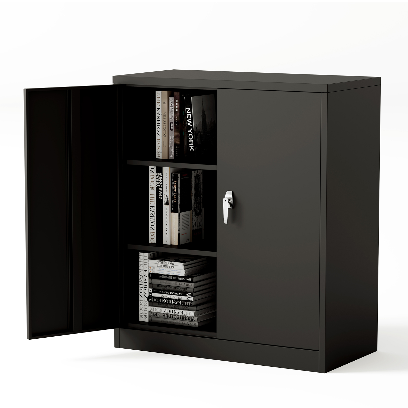 スチール書庫 鍵付き書庫 本棚 スチールキャビネット ロッカー 収納 書類ロッカー キャビネット オフィス 引き戸 棚 高さ90 cm 両開き 2段
