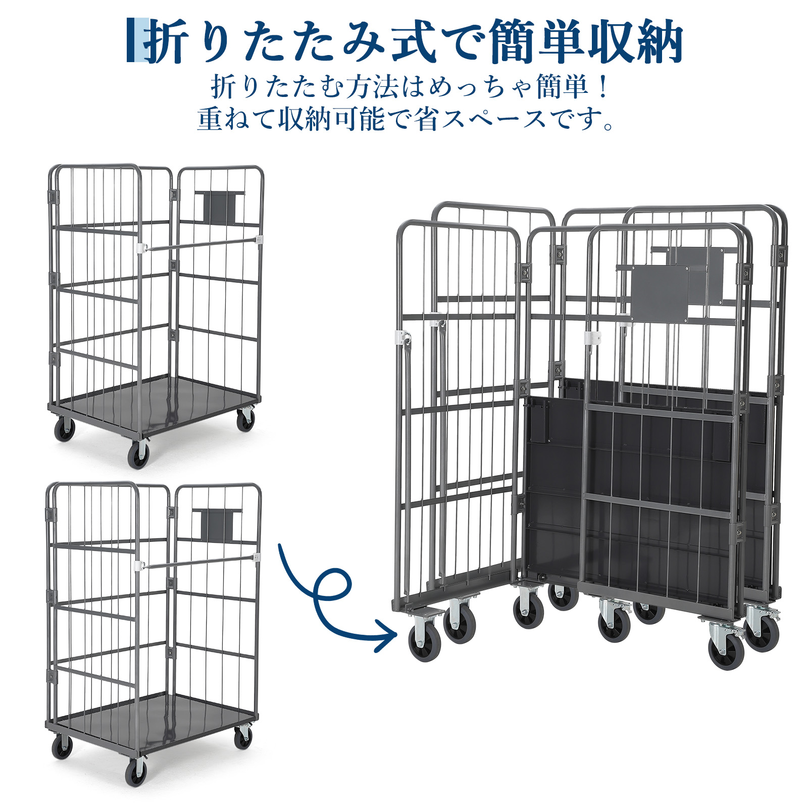 GarveeLife カゴ台車 メッシュ台車 耐荷重450kg かご付き台車 手押し台車 2段 キャスター付き - 画像 (8)