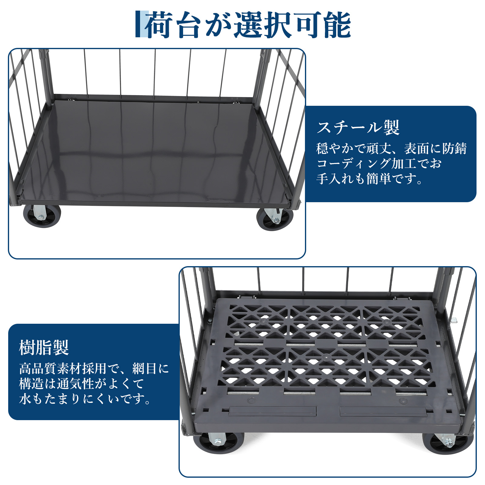 GarveeLife カゴ台車 メッシュ台車 耐荷重450kg かご付き台車 手押し台車 2段 キャスター付き - 画像 (5)