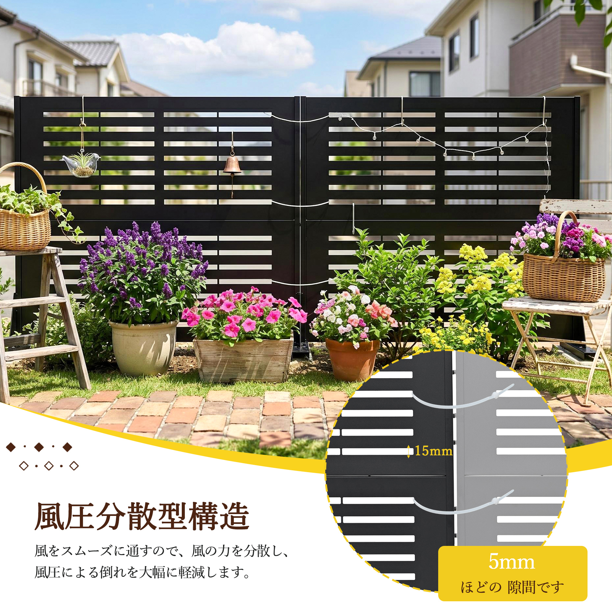 GarveeLife 目隠しフェンス 置くだけ 90cm 120cm ボーダー ルーバーフェンス ガーデンフェンス ラティス - 画像 (3)