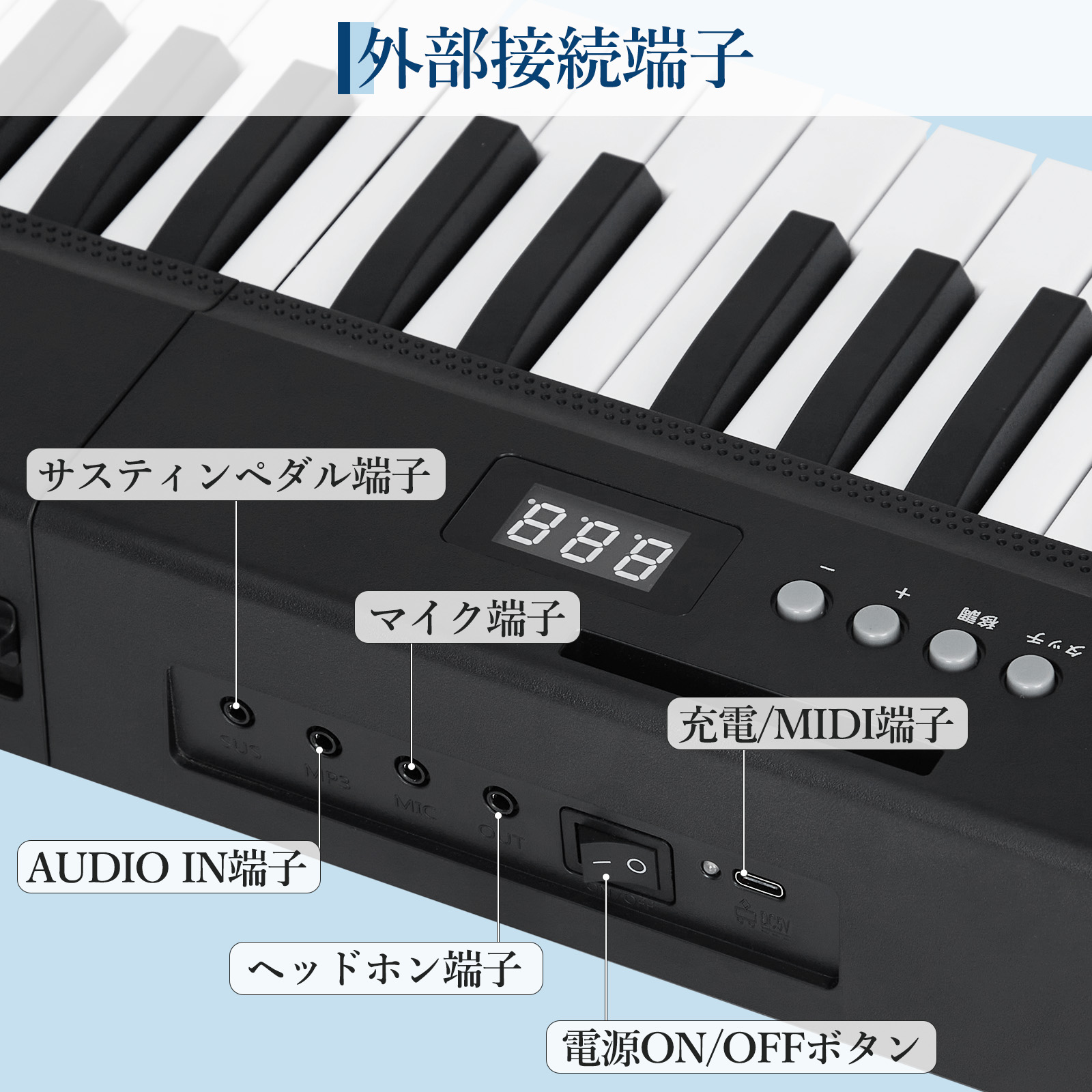 GarveeLife 電子ピアノ 61鍵盤 日本語操作ボタン 折り畳み 電子キーボード 充電可能 軽量 スリム - 画像 (7)