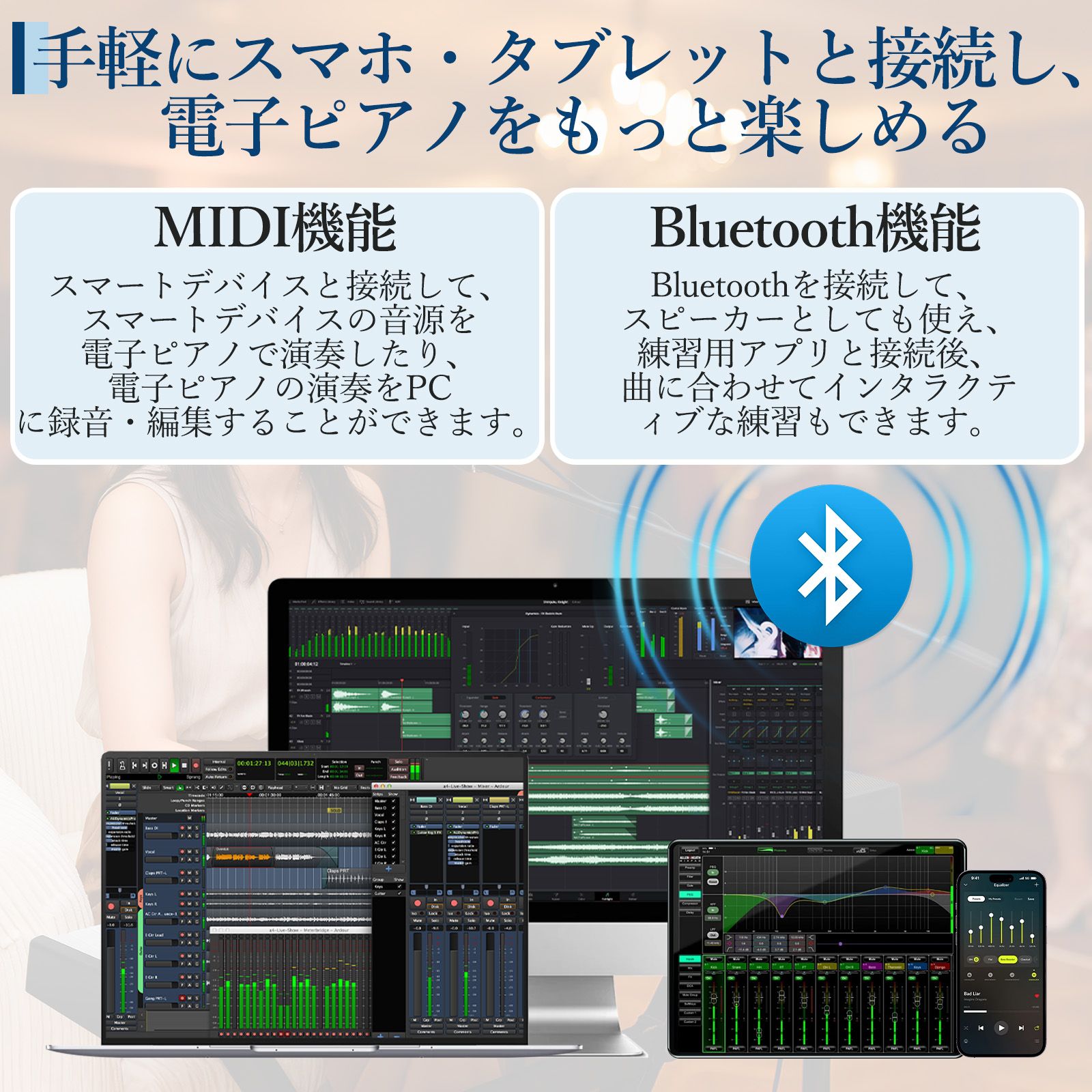 GarveeLife 電子ピアノ 61鍵盤 日本語操作ボタン 折り畳み 電子キーボード 充電可能 軽量 スリム - 画像 (9)