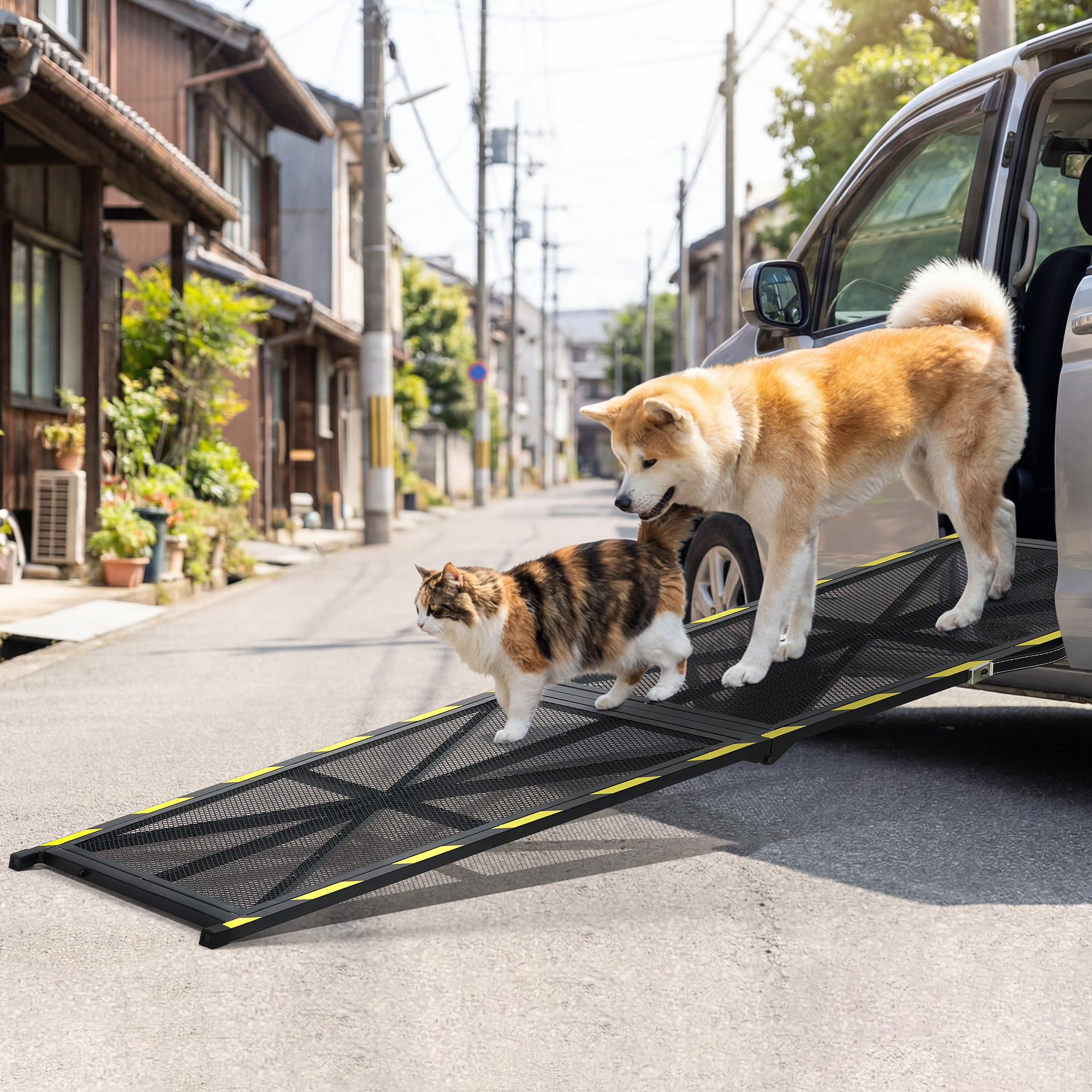 GarveeLife ペットスロープ 折りたたみ 2つ折り メッシュ 滑り止め 段差解消 持ち運び