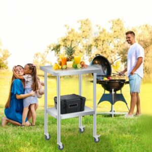 GarveeLife ステンレス作業台 業務用 調理台 30×61×89cm 2段 キャスター付き 耐食性 ステンレステーブ ステンレス調理台 棚板高さ調整可能 防錆 キッチン 飲食店 家庭用