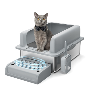 GarveeLife 猫トイレ 大きい 深型 砂飛び散る防止 ステンレス 多頭飼い 大型猫 トイレ 大きめ お手入れ簡単 多頭飼い 飛び散らない