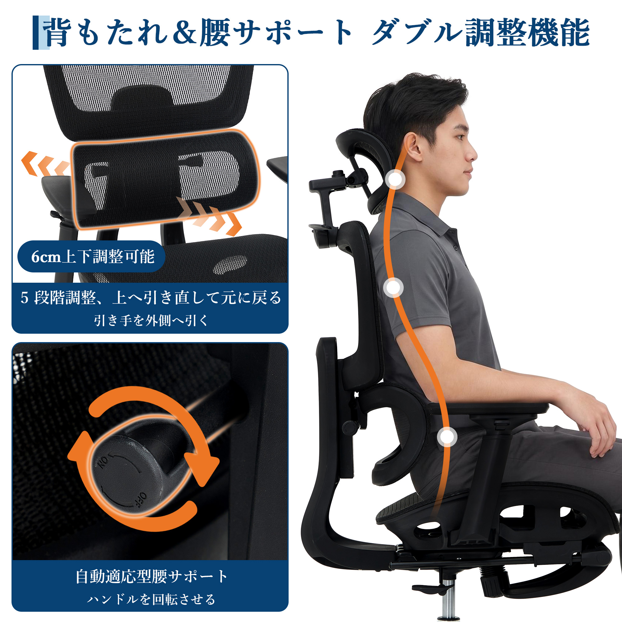 GarveeLife オフィスチェア メッシュ 疲れない デスクチェア ワークチェア パソコンチェア - 画像 (4)