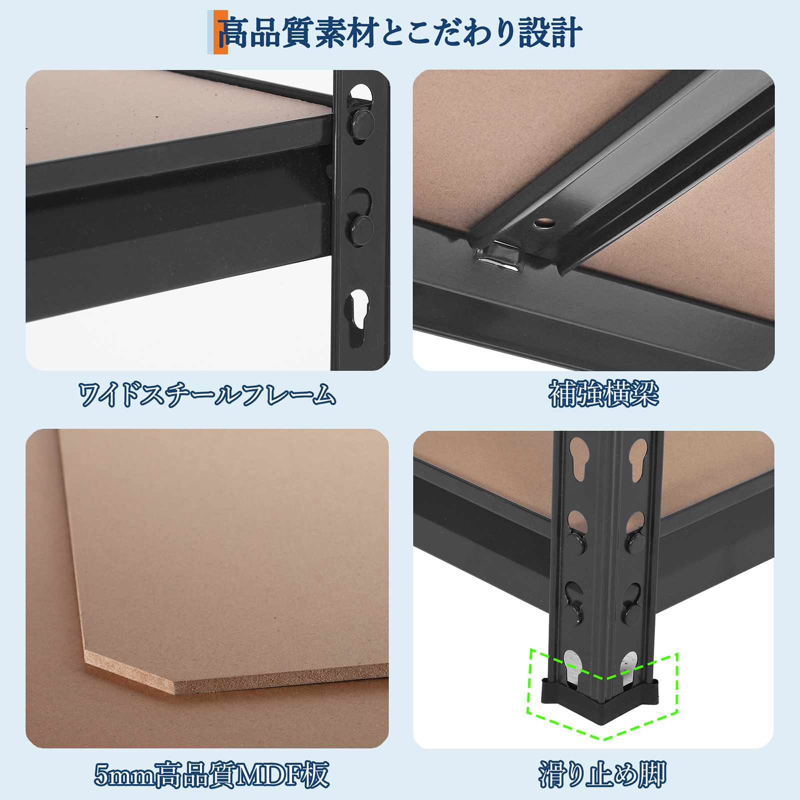GarveeLife スチールラック メタルラック 5段 総耐荷重1250kg スチール棚 オープンラック 中量ラック 業務用 家庭用 ボルトレス シェルフ - 画像 (14)