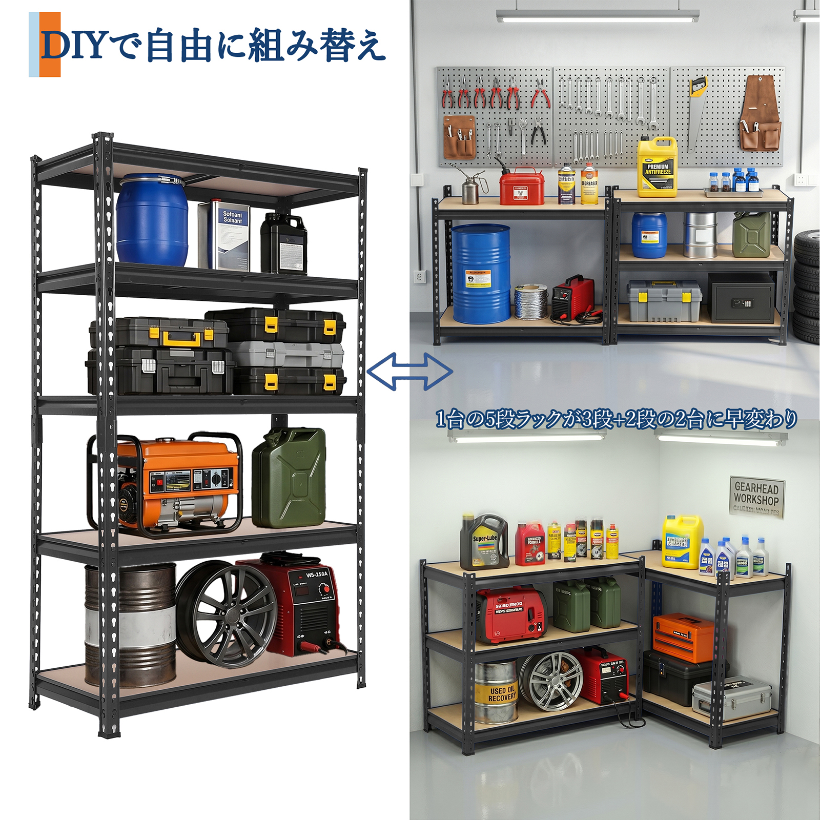 GarveeLife スチールラック メタルラック 5段 総耐荷重1250kg スチール棚 オープンラック 中量ラック 業務用 家庭用 ボルトレス シェルフ - 画像 (13)