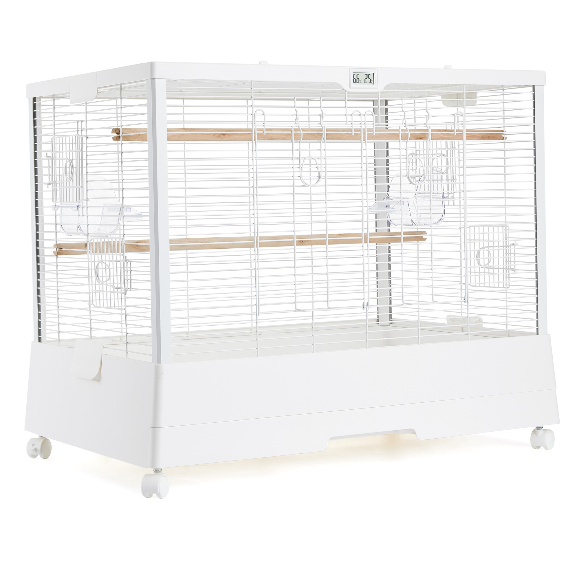 GarveeLife 鳥かご 鳥籠 バードケージ 鳥小屋 多頭飼い 鳥ケージ 小型 一体型温湿度計搭載 LED照明付き キャスター付き 止まり木