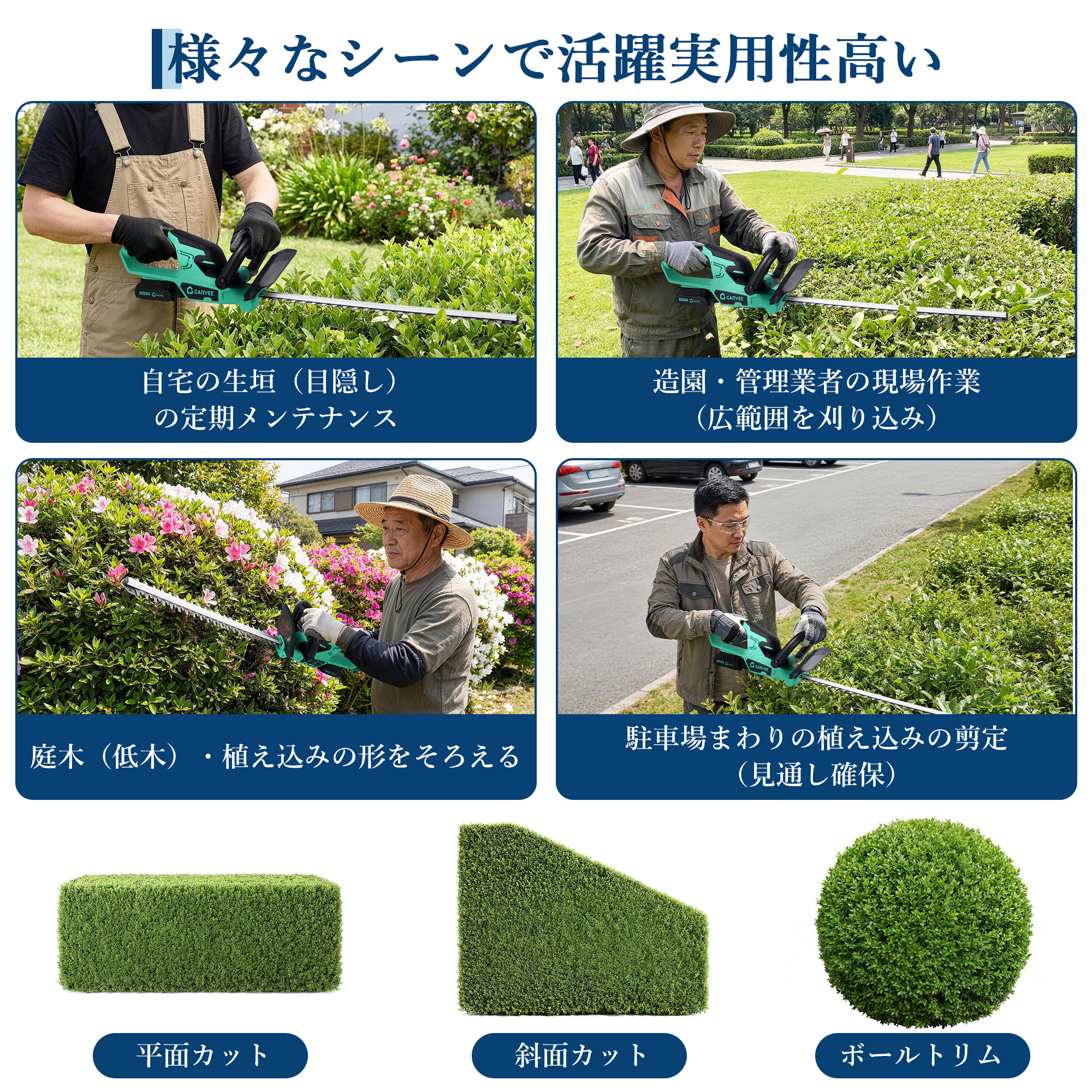 GarveeLife ヘッジトリマー 充電式 草刈り 草刈り機 芝刈り機 芝生バリカン 枝切りトリマー ノコギリ 電動 - 画像 (4)