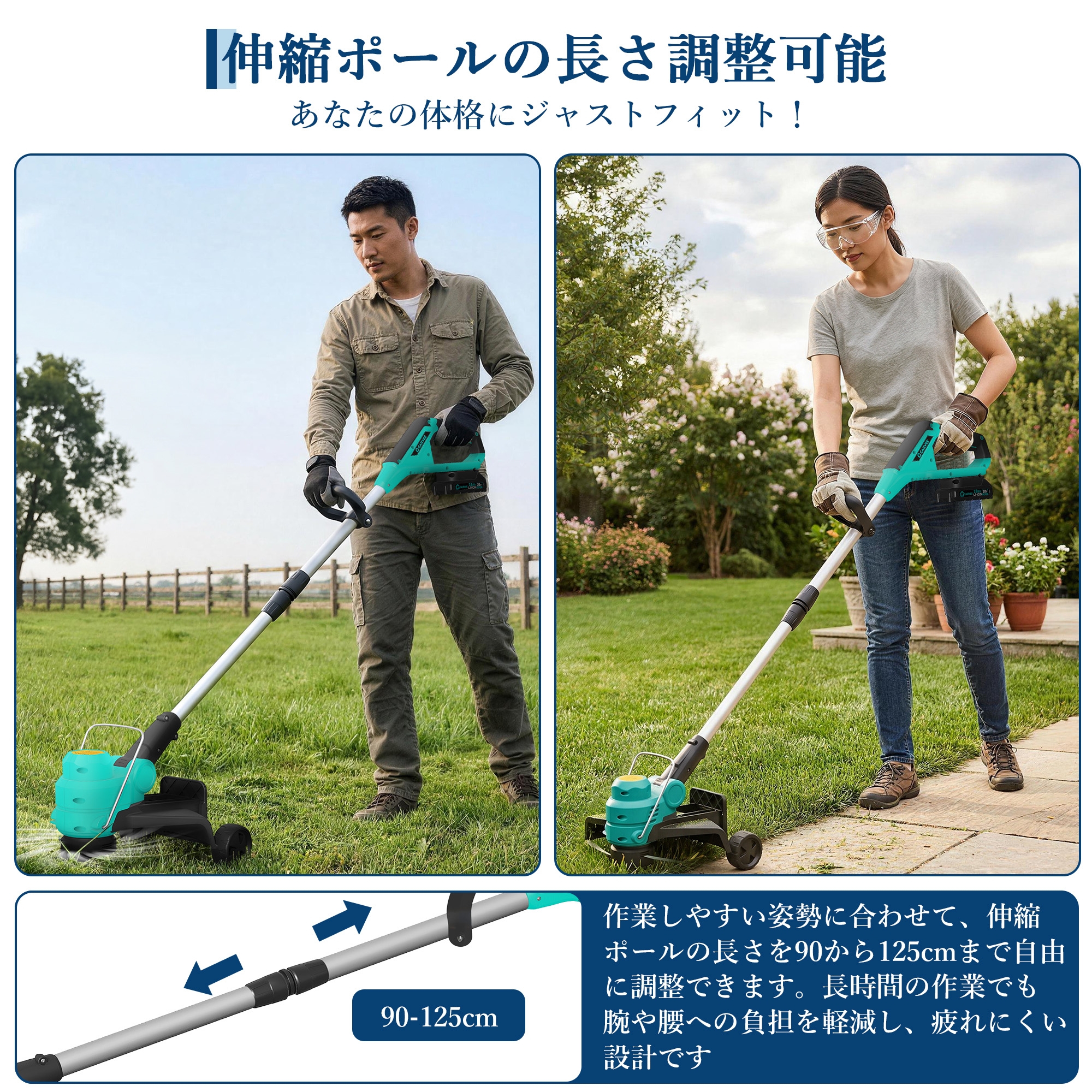 GarveeLife 草刈り機 充電式 コードレス ナイロンコード ワイヤー 草刈機 軽量 電動芝刈機 伸縮 角度調整 - 画像 (5)