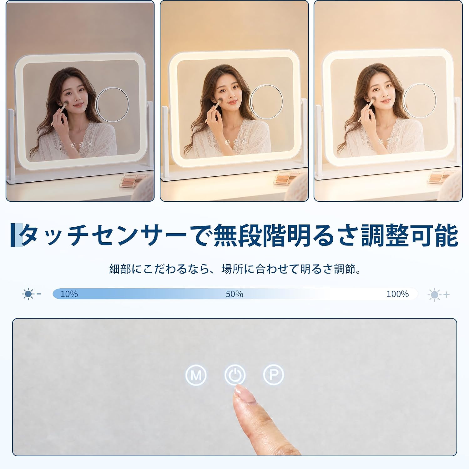 GarveeLife 女優ミラー ライト付き ハリウッドミラー 卓上 360°回転式 おしゃれ 卓上鏡 鏡 化粧鏡 10倍拡大 USBポート 壁掛け/卓上両用 - 画像 (3)