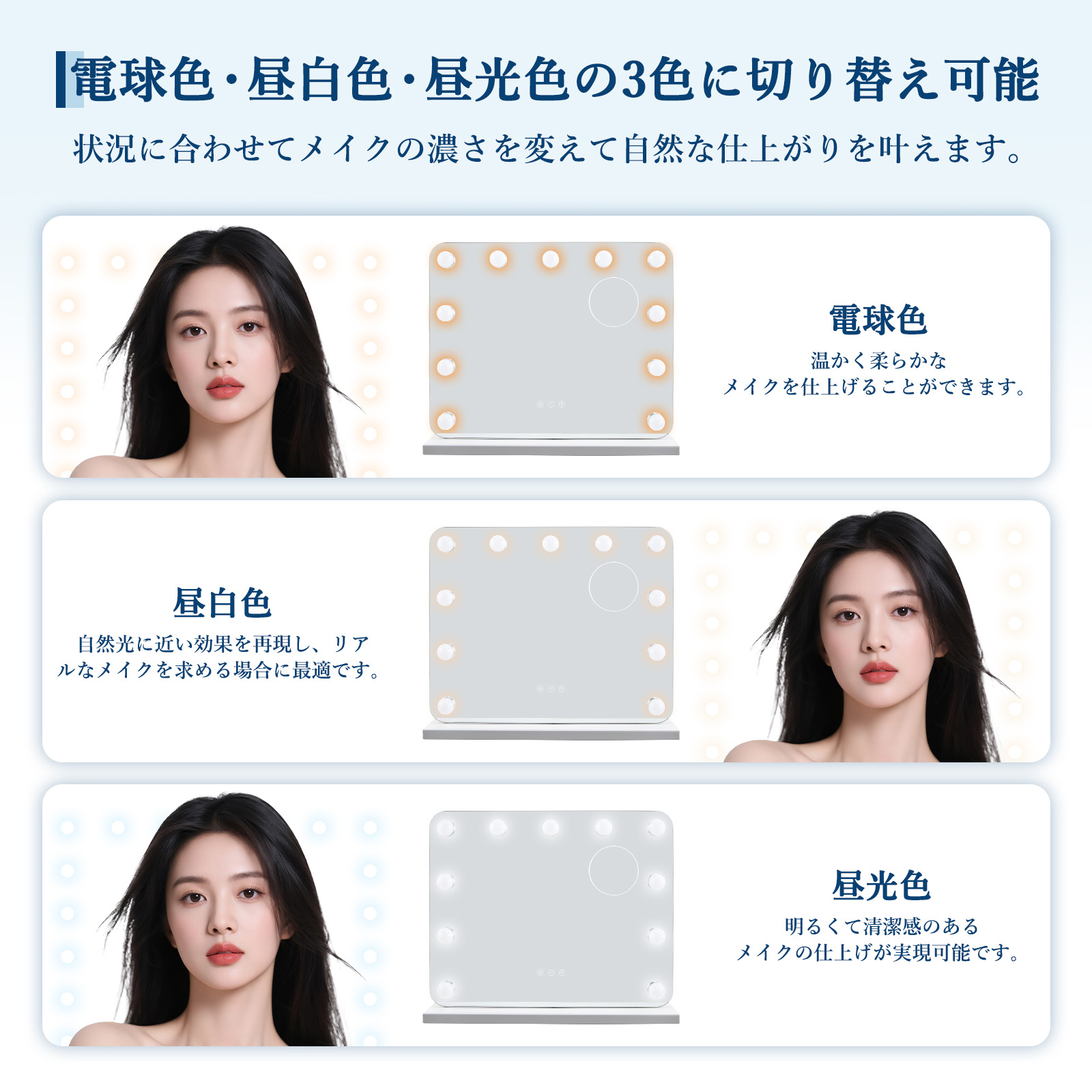 GarveeLife 鏡 女優ミラー ライト付き 50*42cm 58*48cm 61*51cm 80*62cm led ハリウッドミラー おしゃれ ミラー 卓上鏡 鏡 卓上 化粧鏡 - 画像 (3)