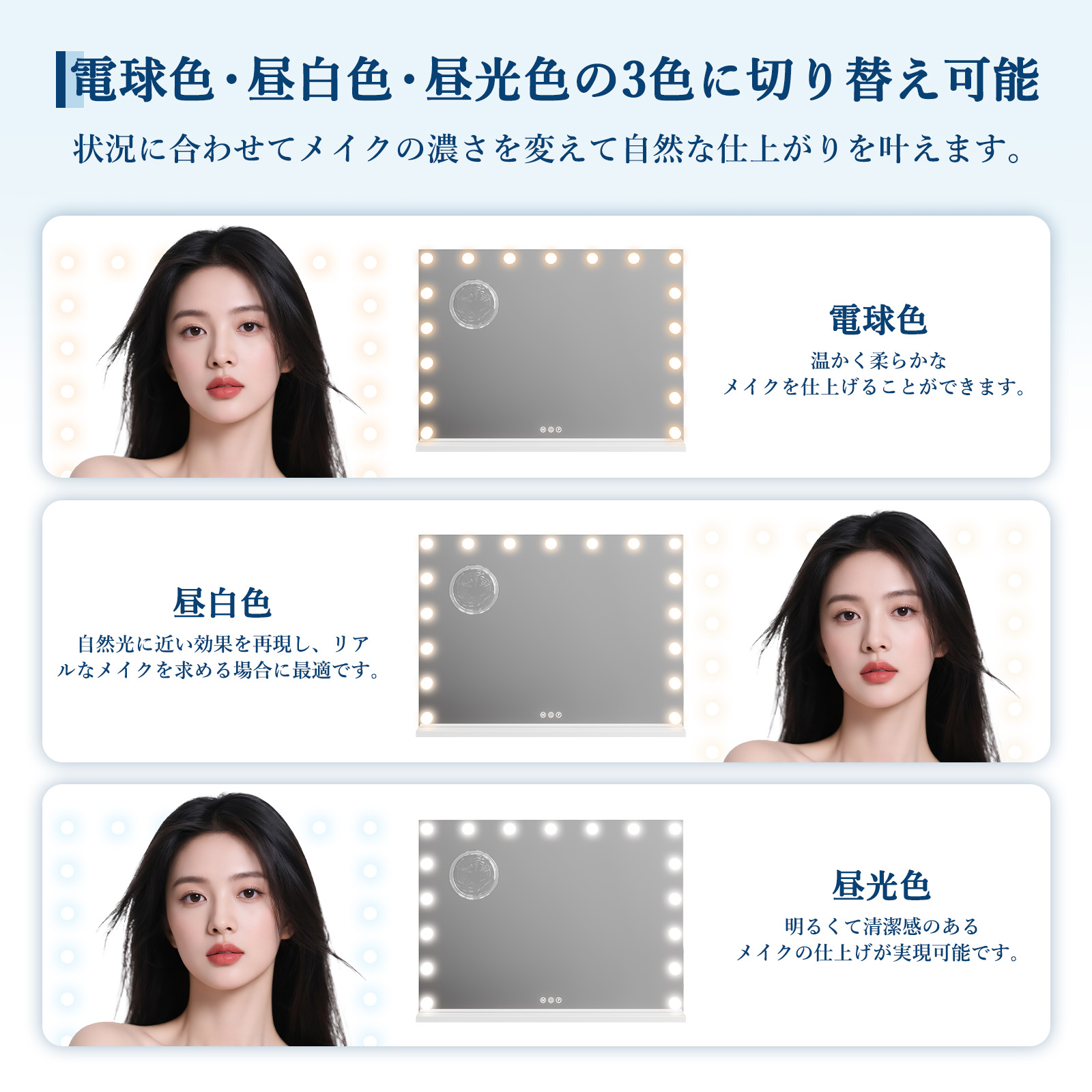 GarveeLife 鏡 女優ミラー ライト付き 54*62cm ハリウッドミラー おしゃれ ミラー 卓上鏡 鏡 卓上 化粧鏡 10倍拡大鏡付き - 画像 (3)