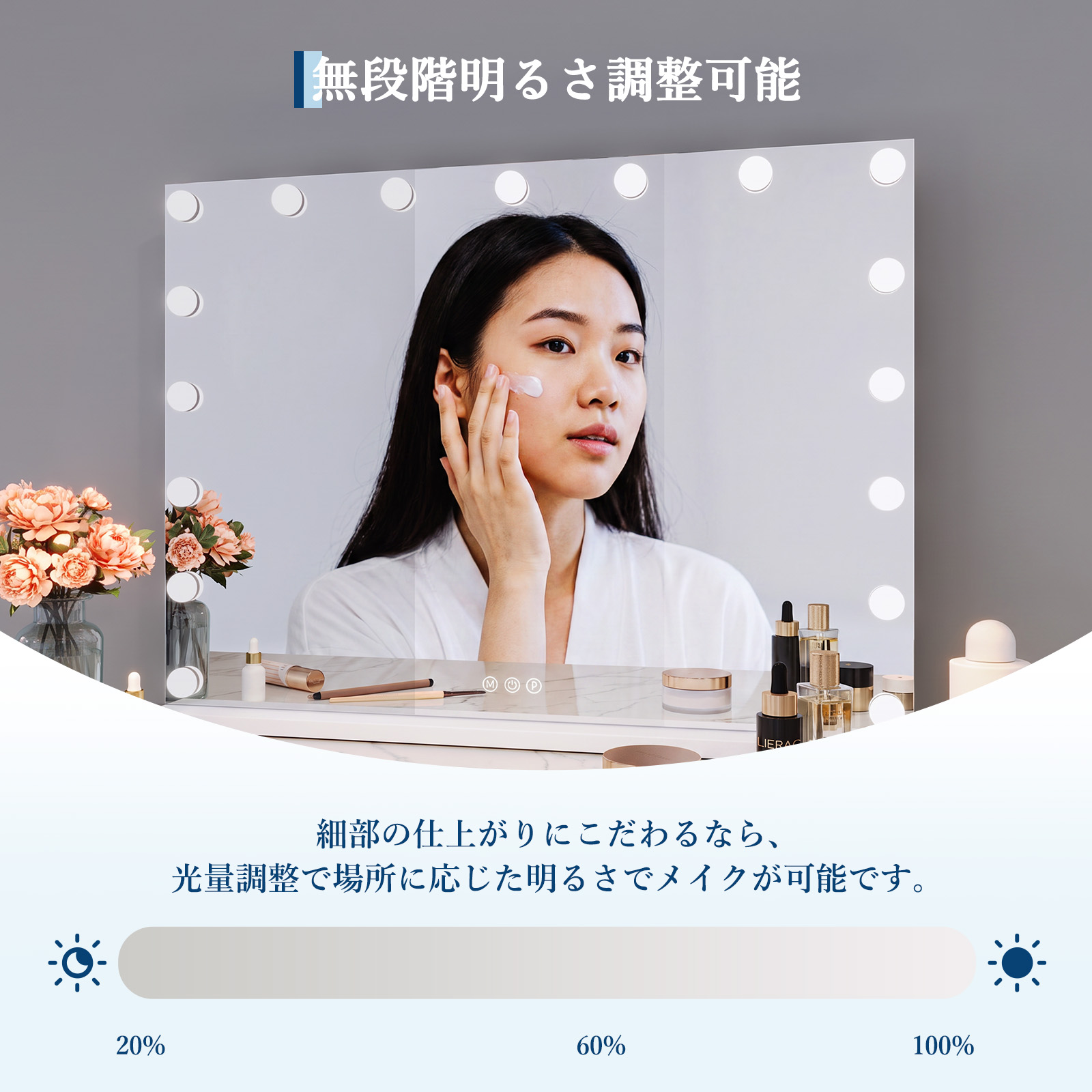 GarveeLife 鏡 女優ミラー ライト付き 54*62cm ハリウッドミラー おしゃれ ミラー 卓上鏡 鏡 卓上 化粧鏡 10倍拡大鏡付き - 画像 (4)