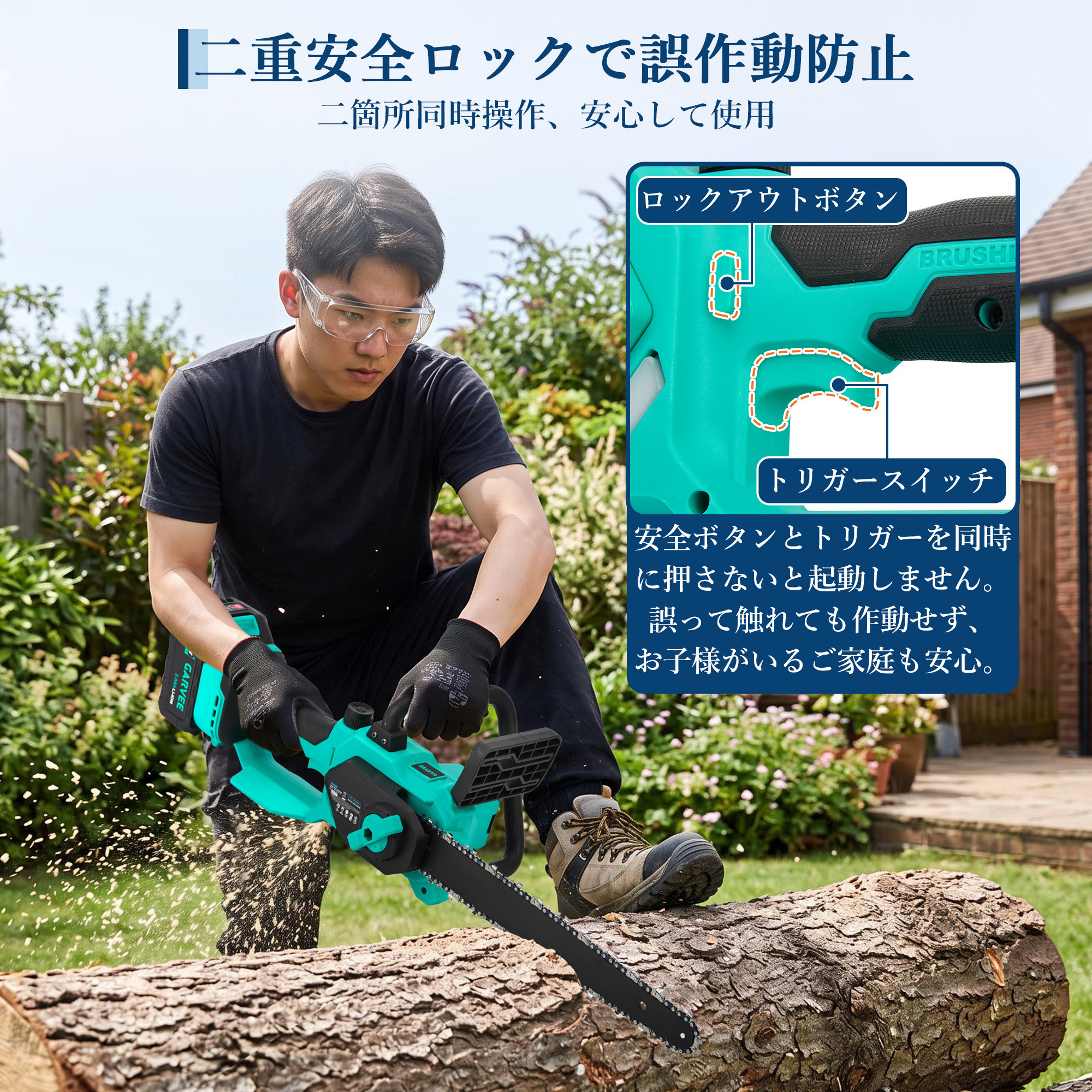 GarveeLife チェーンソー 充電式 電動ノコギリ コードレス ブラシレスモーター 大容量バッテリー 12インチ - 画像 (4)