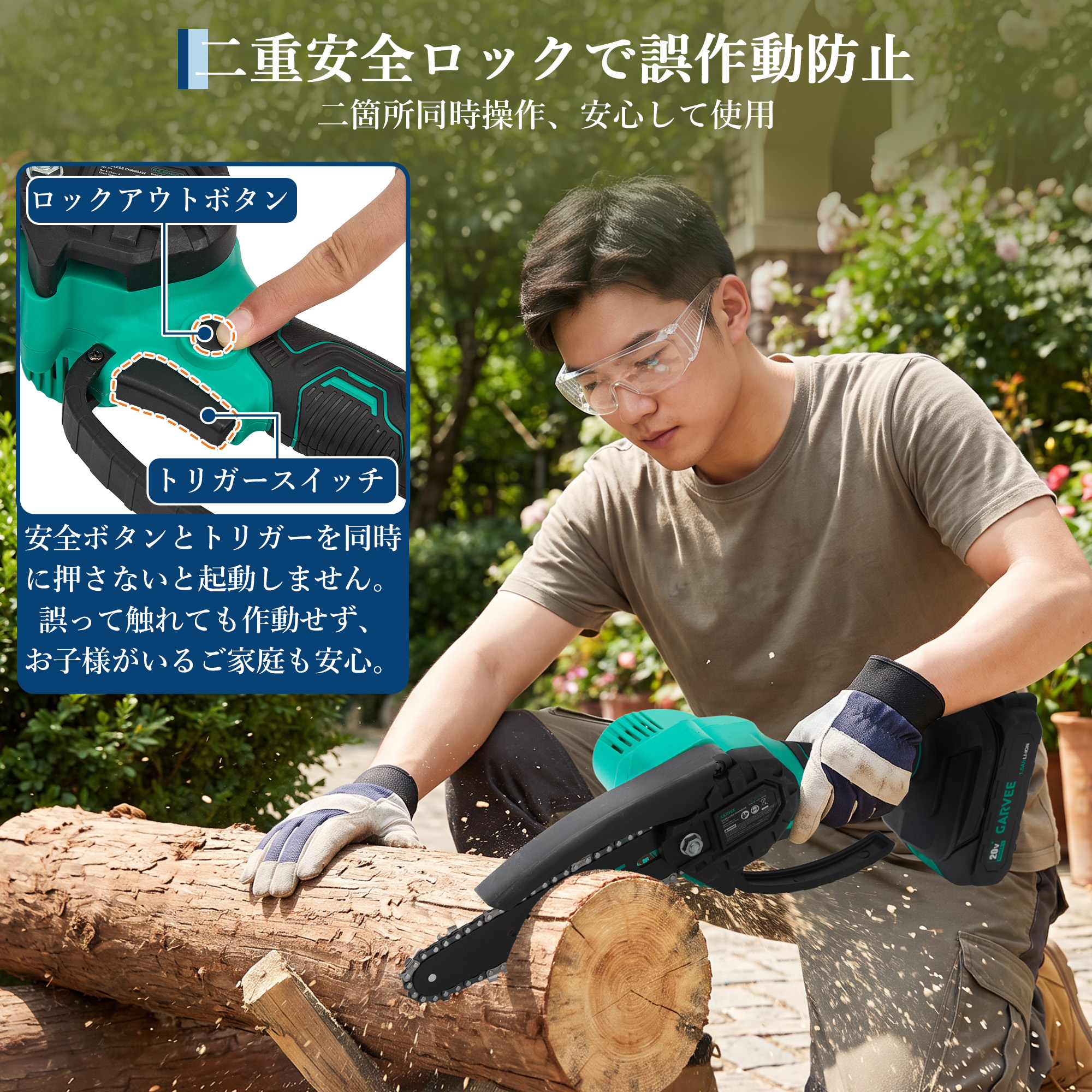 GarveeLife チェーンソー 充電式 電動ノコギリ コードレス ブラシレスモーター 大容量バッテリー 6インチ 8インチ - 画像 (4)