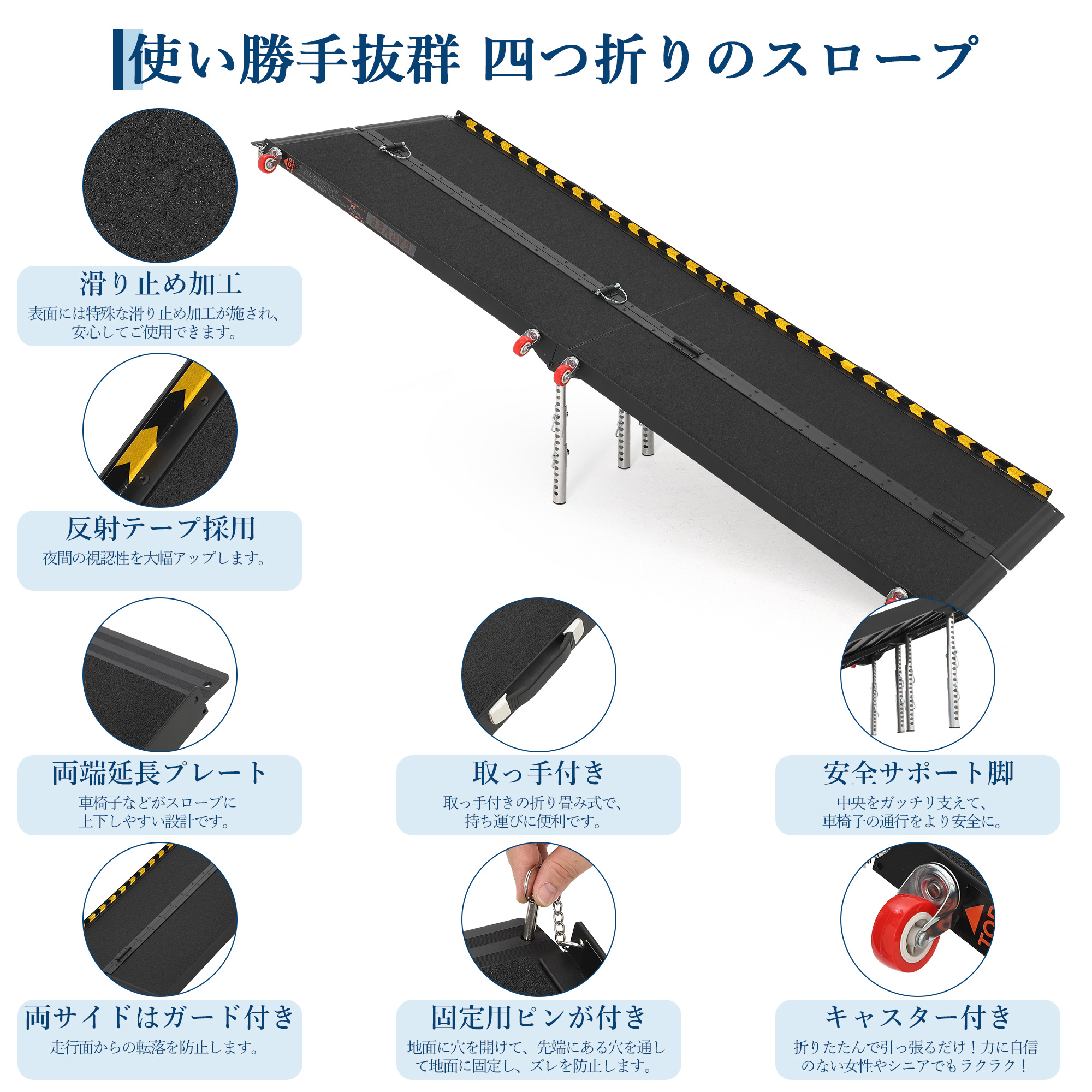 GarveeLife-車椅子 スロープ 折りたたみ 段差 車いす 可動式 アルミ製 持ち運び - 画像 (3)