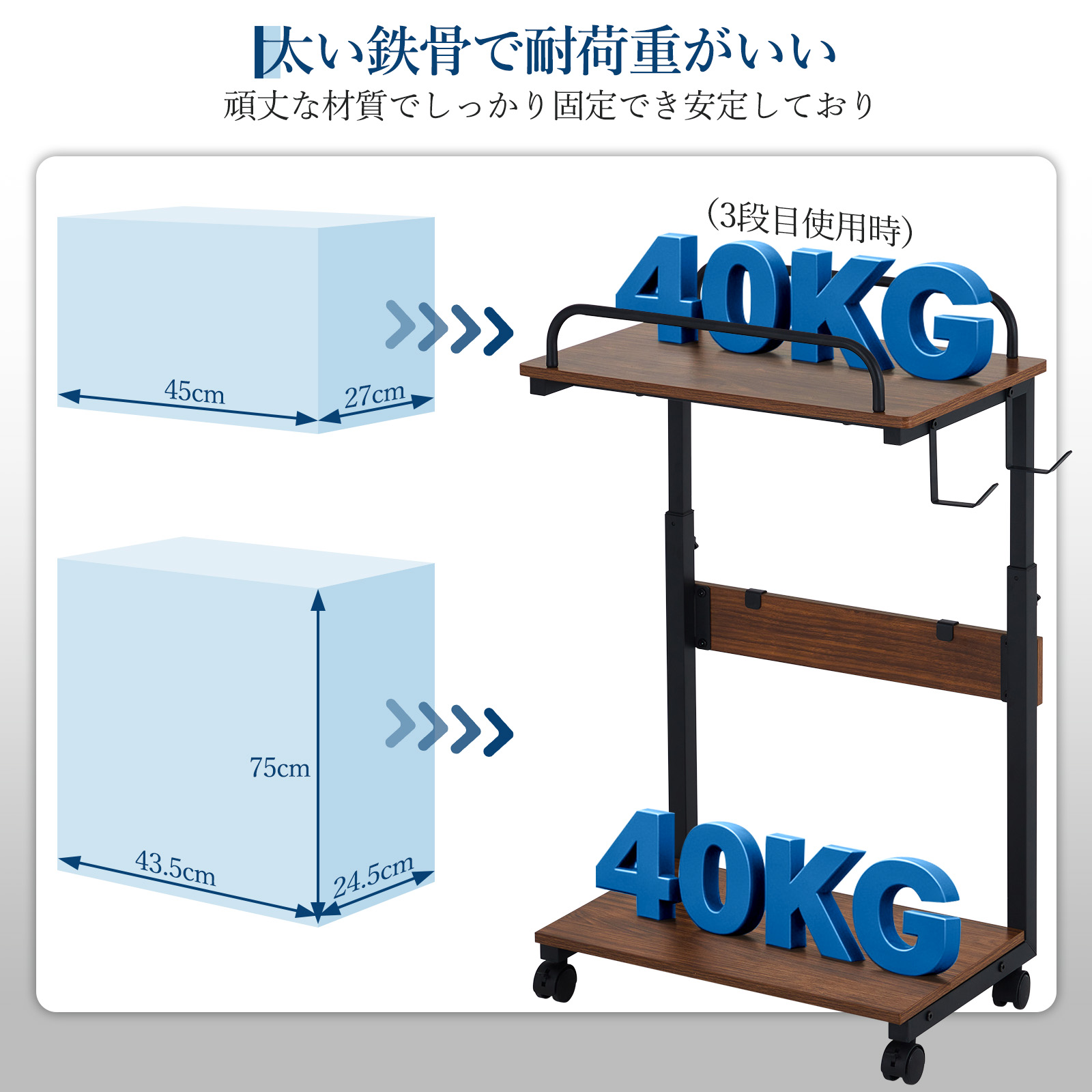 GarveeLife 昇降式 パソコンワゴン PCワゴン cpuワゴン 昇降式PCワゴン パソコンラック キャスター付 - 画像 (5)